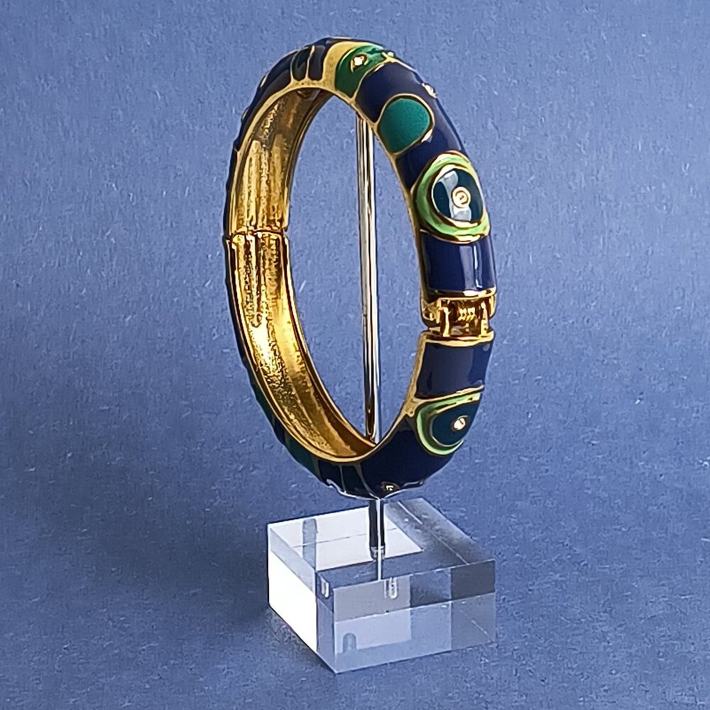 Enamel Geo PopArt Bangle Hinge Bracelet Rhinestone Vintage Y2k Bohemian Art
